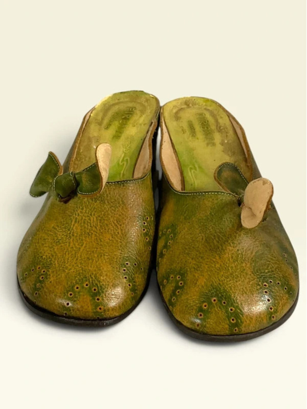 Firenze Vintage Fairy Leather Shoes Distressed Green/Brown Women's Size 6.5
